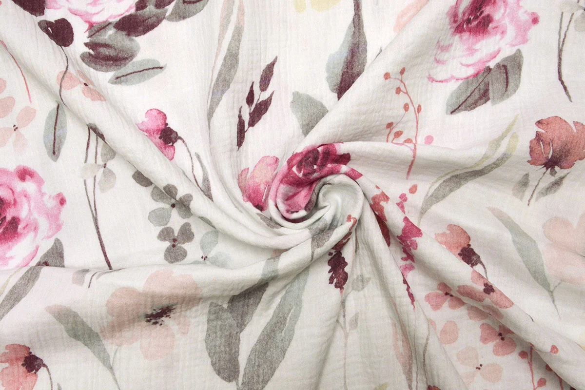 Muślin kwiaty różowe