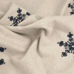 Tkanina len z bawełną haft gwiazdy