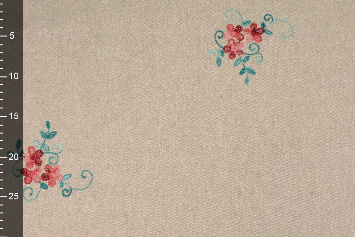 Tkanina len z bawełną haft drobne kwiaty - obrazek 4