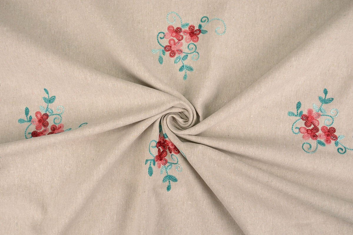 Tkanina len z bawełną haft drobne kwiaty - obrazek 2