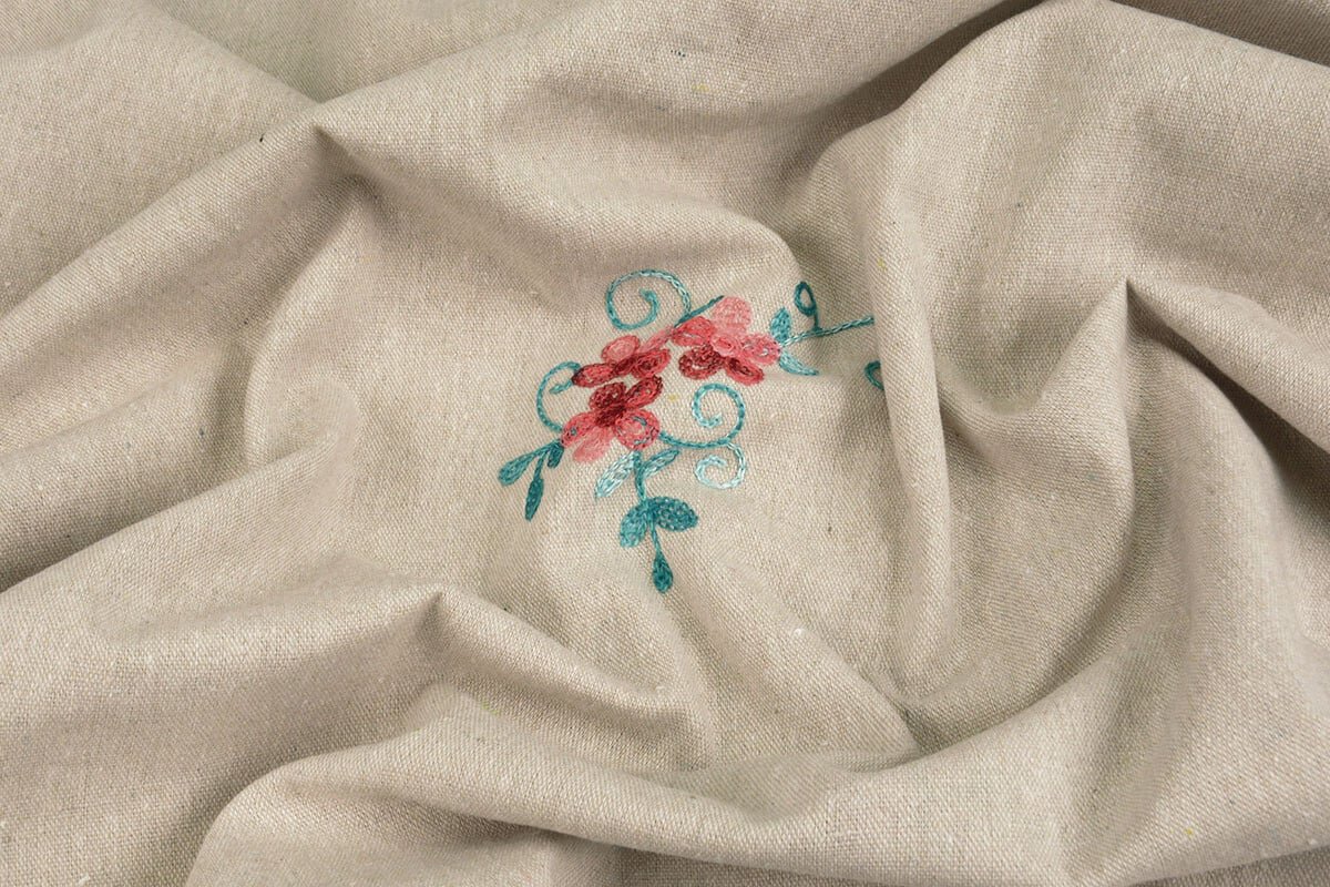 Tkanina len z bawełną haft drobne kwiaty - obrazek 5