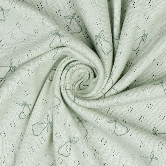 Dzianina jersey Pointoille zielony w gruszki