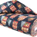 Dzianina dresowa dresówka świąteczna drapana domki